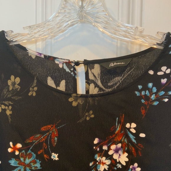 Reitmans Black with Floral Patterned Dress with Gathered Ruffled Bottom -Size XL - Picture 3 of 4